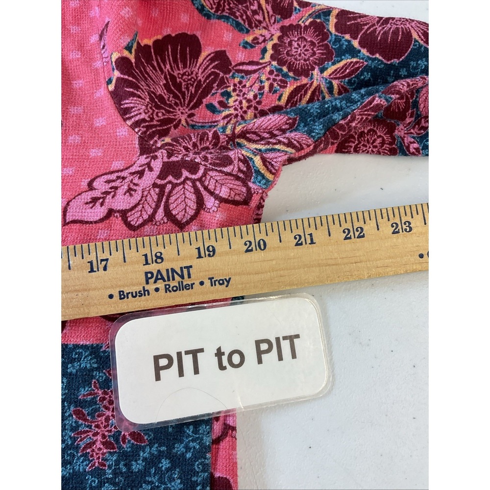 Sundance Size XL Pink Floral Thermal Waffle Knit Top Contrast Cuff Boho Gypsy - Picture 7 of 9